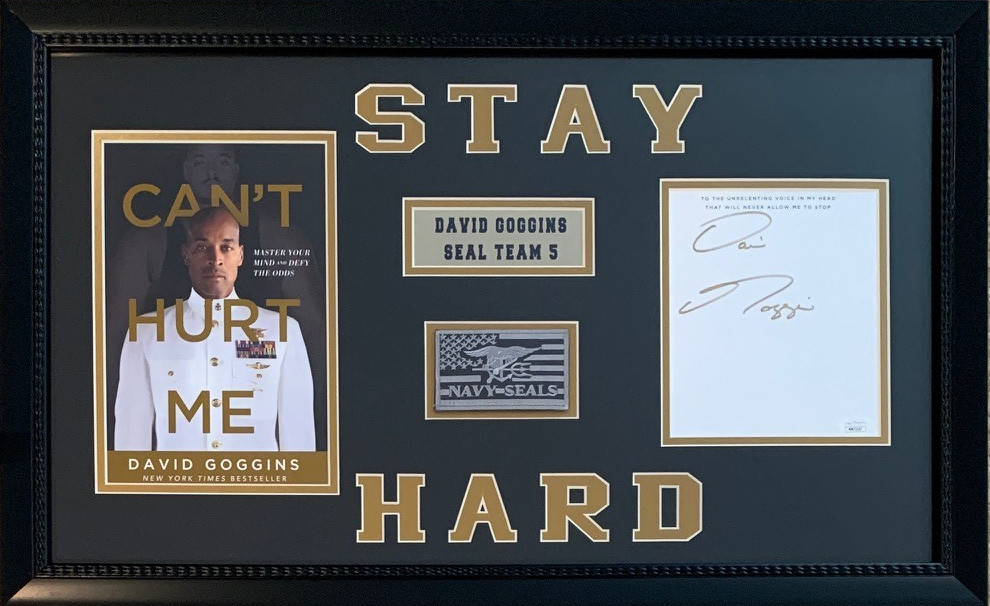 Picture of Powers Sports Memorabilia 113189849 David Goggins Autographed Cant Hurt Me Navy Seal Signed Book Framed 16 x 26 Display JSA COA