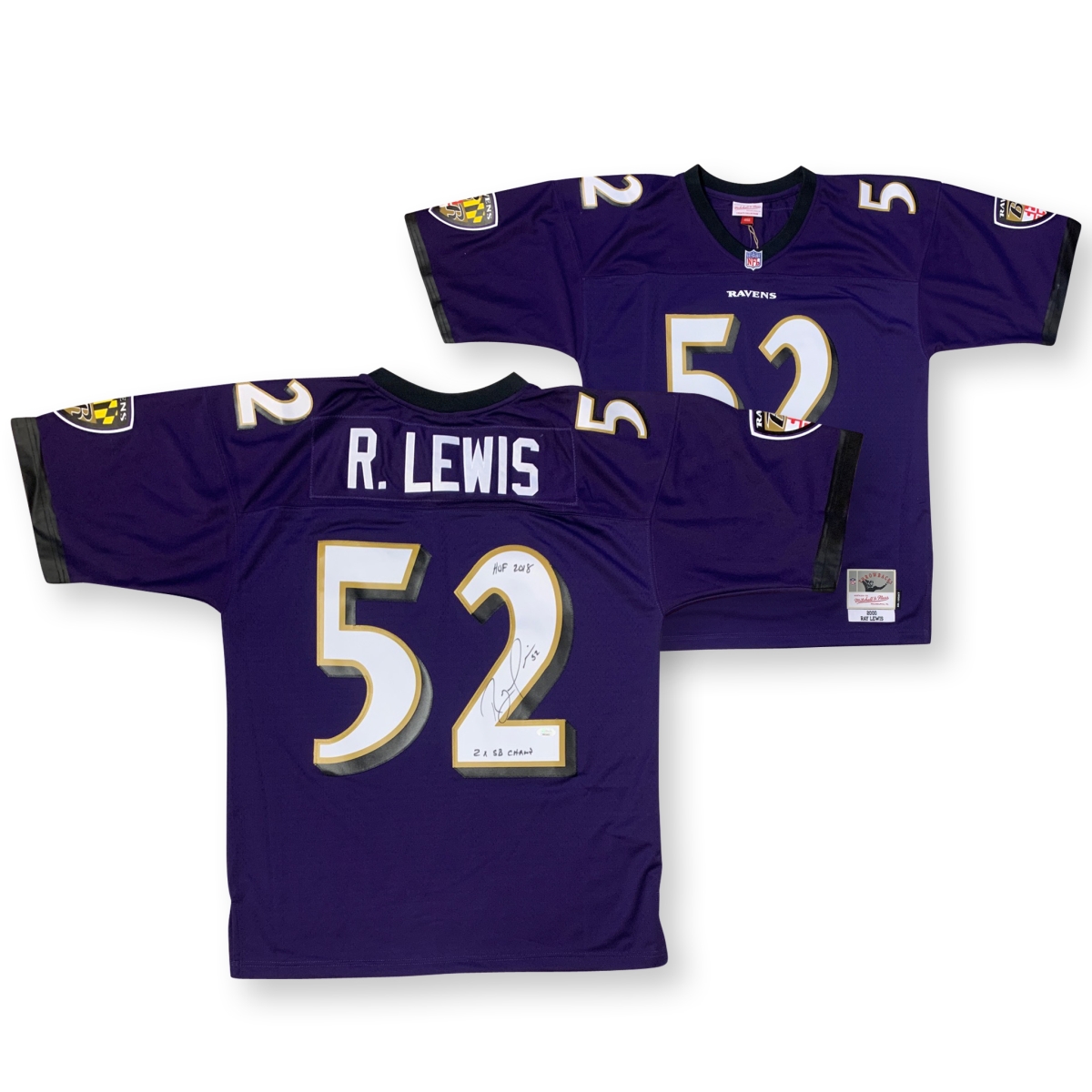 Picture of Powers Sports Memorabilia 114179981 Ray Lewis Autographed Baltimore Signed Purple Champs HOF Mitchell & Ness Jersey JSA COA