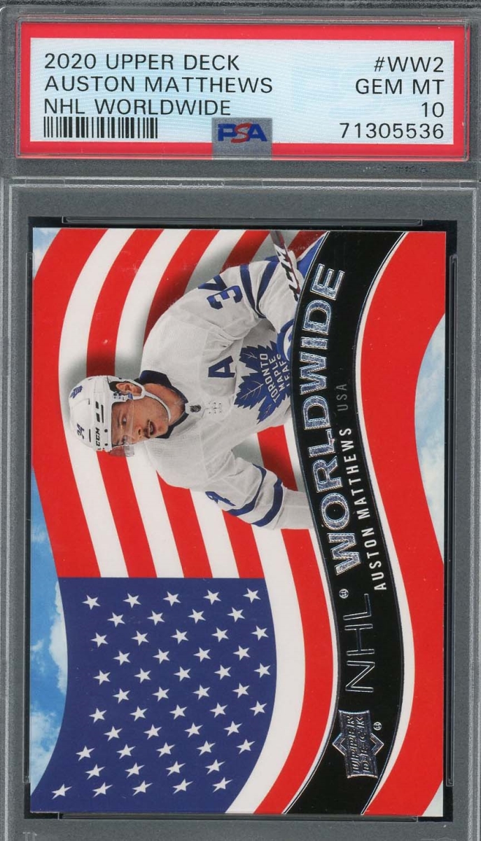 Picture of Powers Sports Memorabilia 114182141 Auston Matthews 2020 Upper Deck NHL Worldwide Hockey Card - No.WW2 Graded PSA 10
