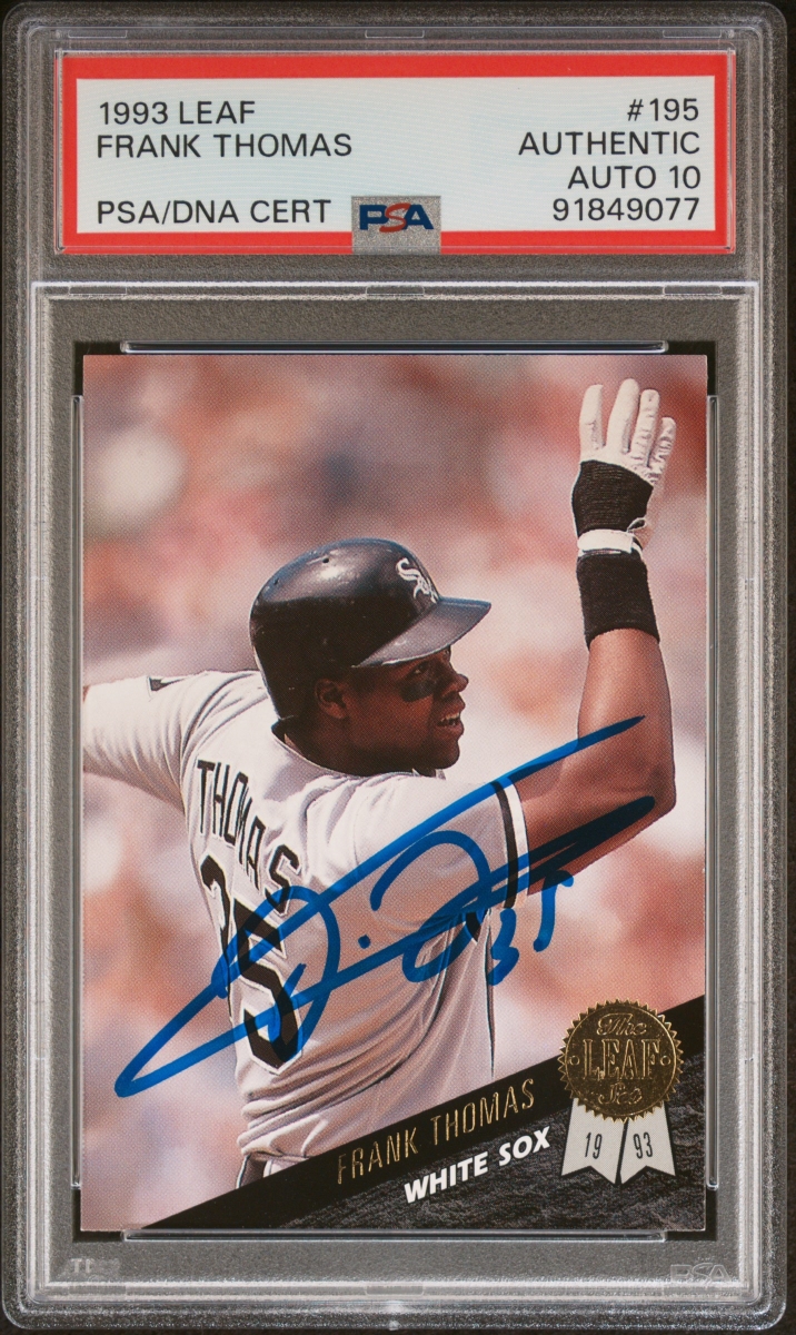Picture of Powers Sports Memorabilia 114185114 Frank Thomas 1993 Leaf Signed Baseball Card - No.195 Auto Graded PSA 10