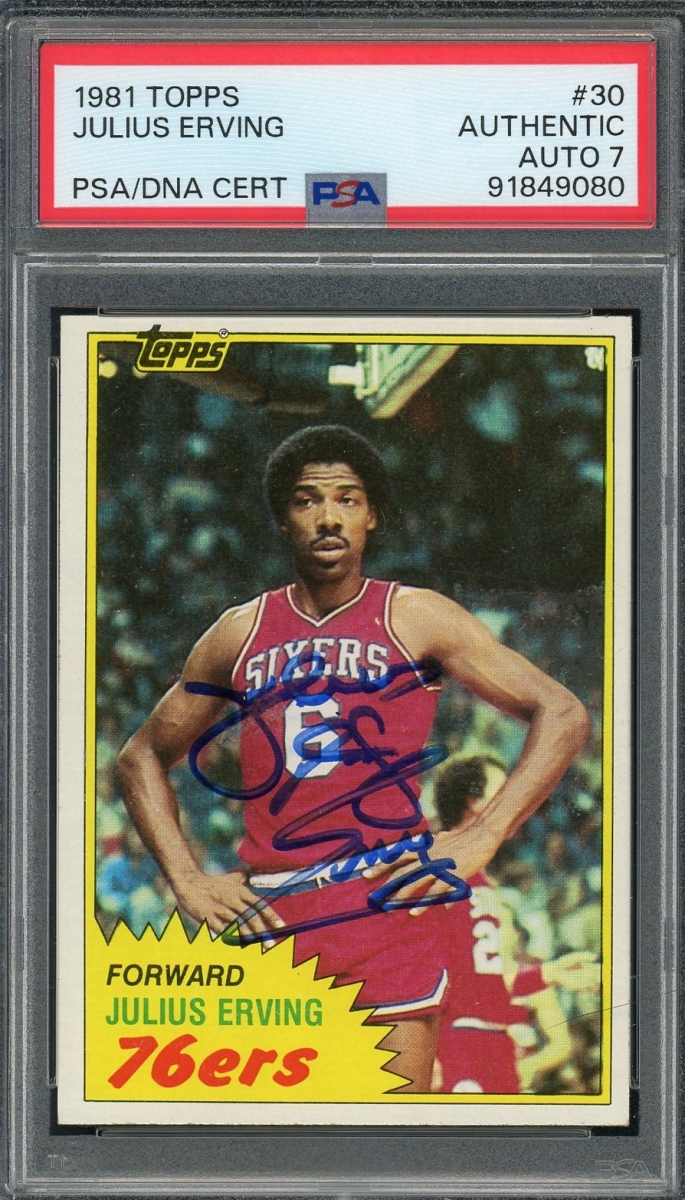 Picture of Powers Sports Memorabilia 114185124 Julius Erving 1981 Topps Signed Basketball Card - No.30 Auto Graded PSA 7 91849080