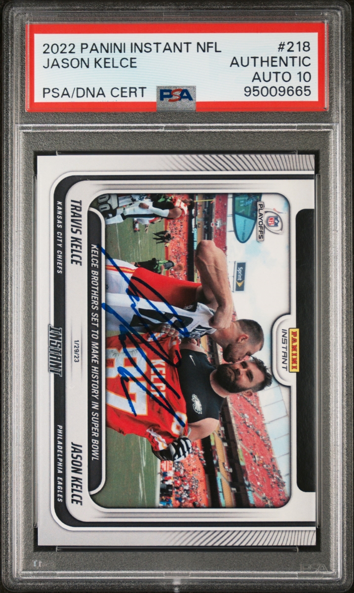 Picture of Powers Sports Memorabilia 114185302 Jason Kelce 2022 Panini Instant Signed Football Card - No.218 Auto PSA 10 95009665