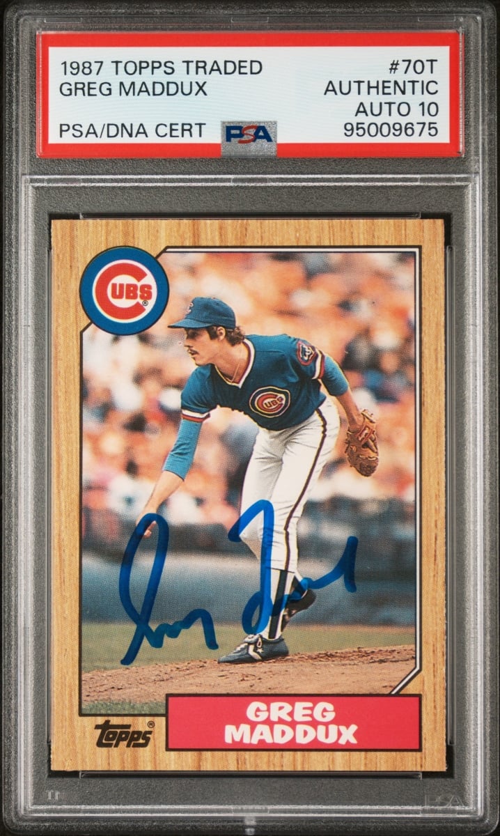 Picture of Powers Sports Memorabilia 114185312 Greg Maddux 1987 Topps Traded Signed Baseball Rookie Card - No.70T Graded PSA 10 675