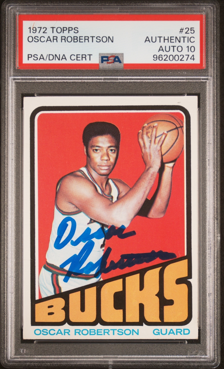 Picture of Powers Sports Memorabilia 114185358 Oscar Robertson 1972 Topps Signed Basketball Card - No.25 Auto Graded PSA 10 96200274