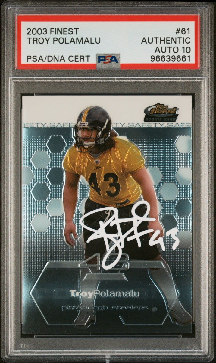 Picture of Powers Sports Memorabilia 114185376 Troy Polamalu 2003 Finest Signed Football Rookie Card - No.61 Auto Graded PSA 10 661