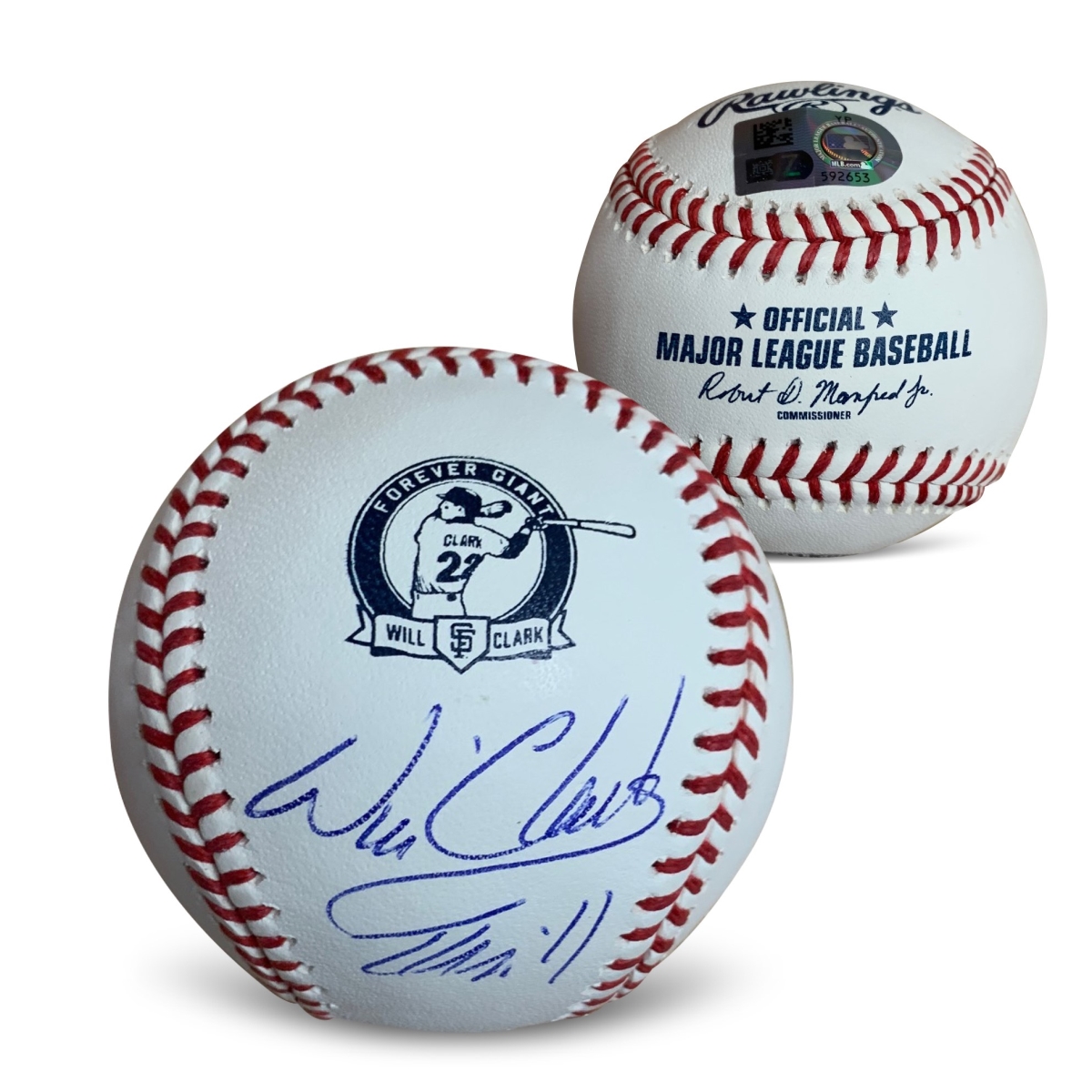 Picture of Powers Sports Memorabilia 114185155 Will Clark Autographed Retirement Logo Signed Baseball THRILL MLB COA with UV Display Case
