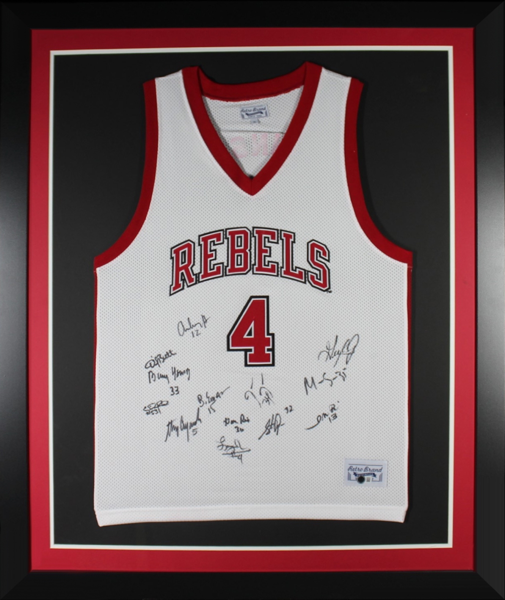 Picture of Powers Sports Memorabilia 114185185 1990 UNLV Rebels Autographed National Championship Team Signed Basketball Framed Jersey Retro Brand Beckett COA White B