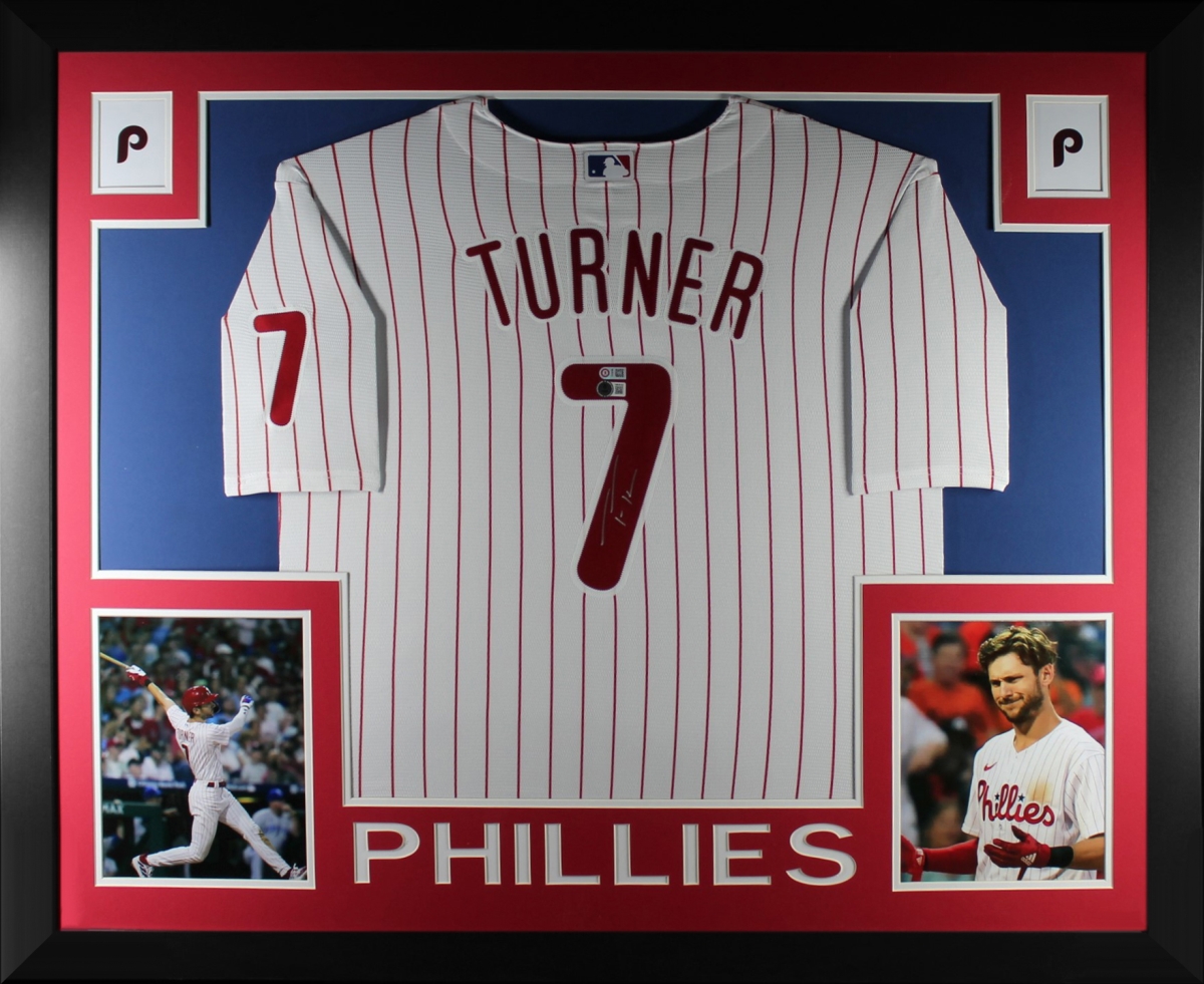 Picture of Powers Sports Memorabilia 114185186 Trea Turner Autographed Philadelphia Phillies Signed Nike Baseball Framed Jersey Beckett COA