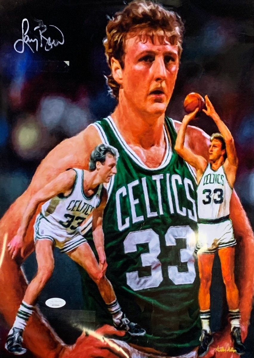 Picture of Powers Sports Memorabilia 114185193 Larry Bird Autographed Boston Celtics Signed Basketball 13 x 19 Photo JSA COA