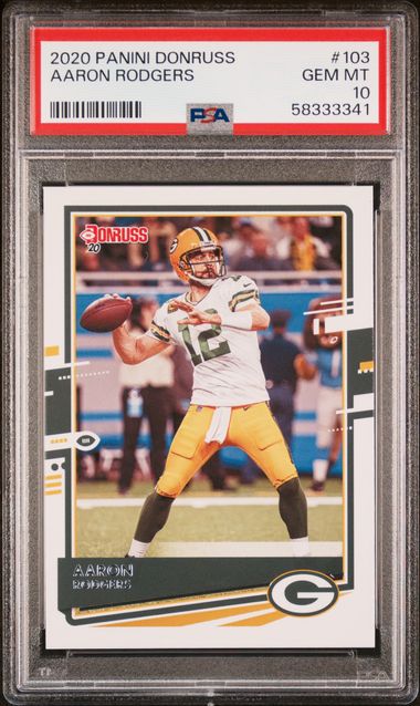 Picture of Powers Sports Memorabilia 114185241 Aaron Rodgers 2020 Panini Donruss Football Card - No.103 Graded PSA 10