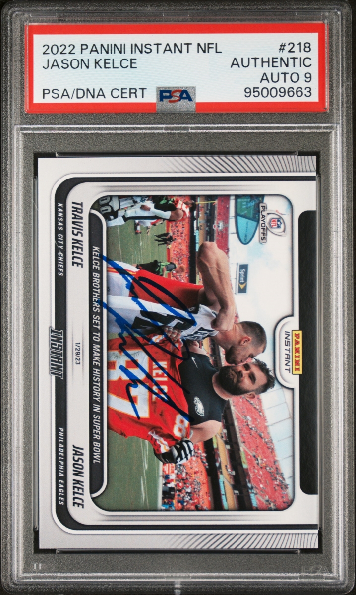 Picture of Powers Sports Memorabilia 114185300 Jason Kelce 2022 Panini Instant Signed Football Card - No.218 Auto PSA 9 95009663