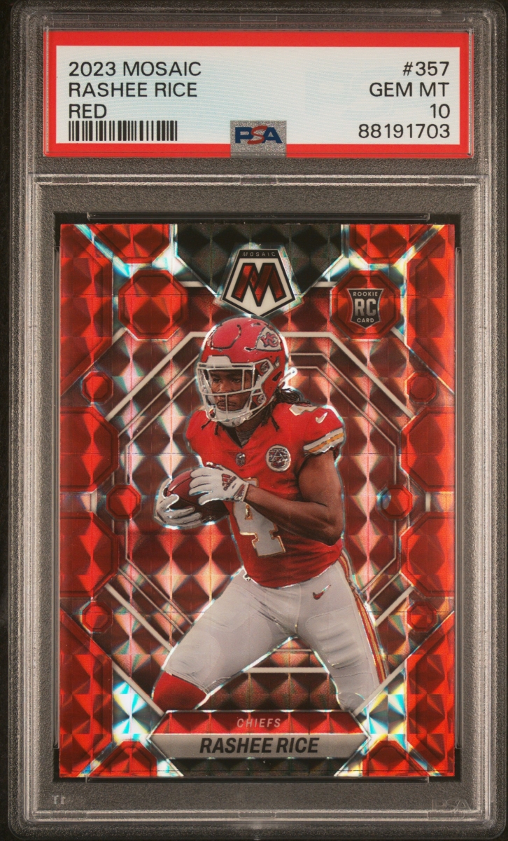 Picture of Powers Sports Memorabilia 114185330 Rashee Rice 2023 Panini Mosaic Red Football Rookie Card - No.357 Graded PSA 10