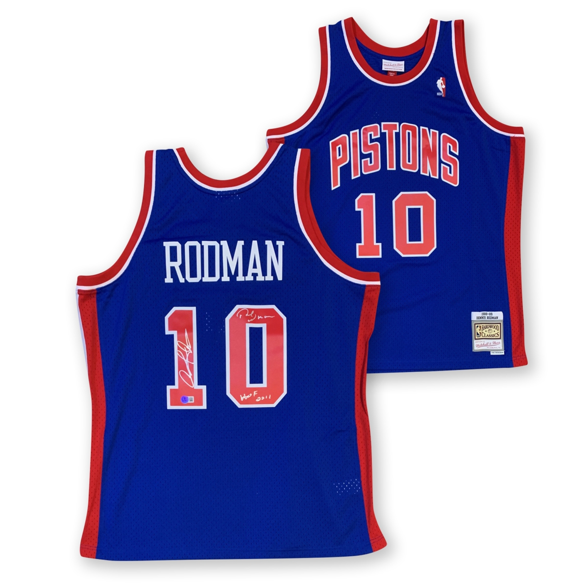 Picture of Powers Sports Memorabilia 114184702 Dennis Rodman Autographed Detroit Pistons Signed Mitchell & Ness Swingman Jersey Worm HOF 2011 Beckett COA