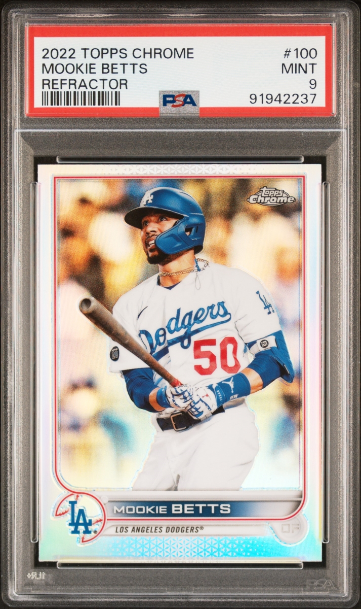 Picture of Powers Sports Memorabilia 114185015 Mookie Betts 2022 Topps Chrome Refractor Baseball Card - No.100 Graded PSA 9