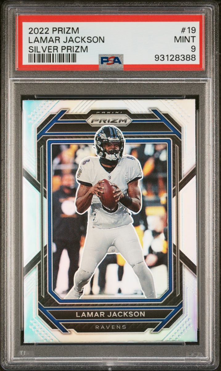 Picture of Powers Sports Memorabilia 114185097 Lamar Jackson 2022 Panini Prizm Silver Football Card - No.19 Graded PSA 9