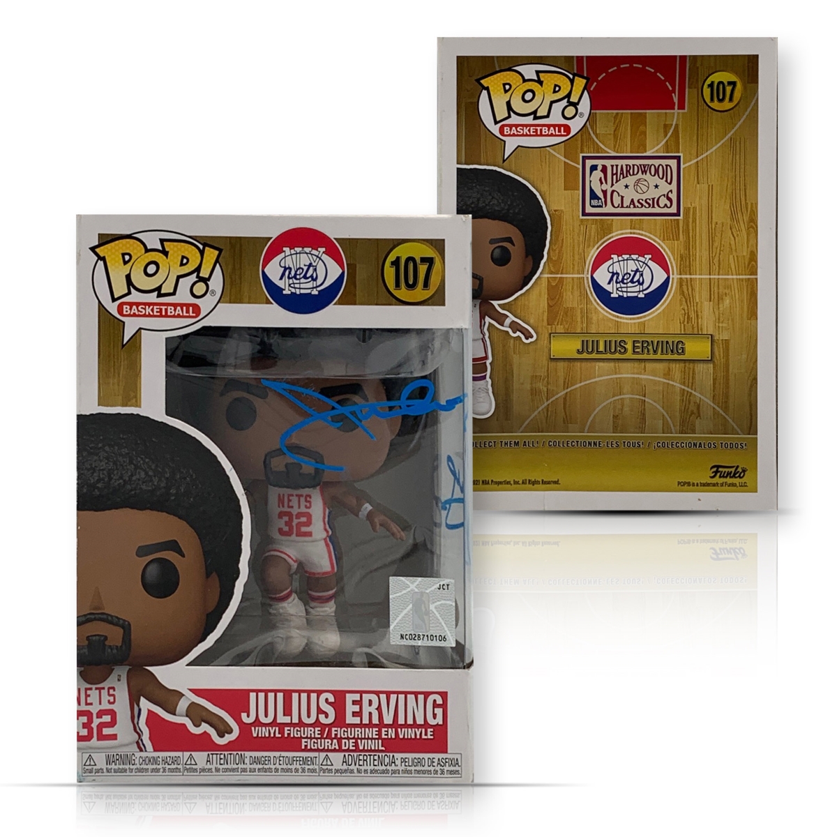 Picture of Powers Sports Memorabilia 114185266 Julius Erving Autographed Jersey Nets Signed Basketball Funko Pop 107 JSA COA Damaged