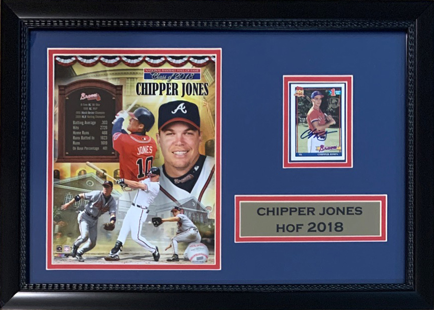 Picture of Powers Sports Memorabilia 114185268 Chipper Jones Autographed Atlanta Braves Signed Baseball 15 x 21 Rookie Card Framed Display JSA COA
