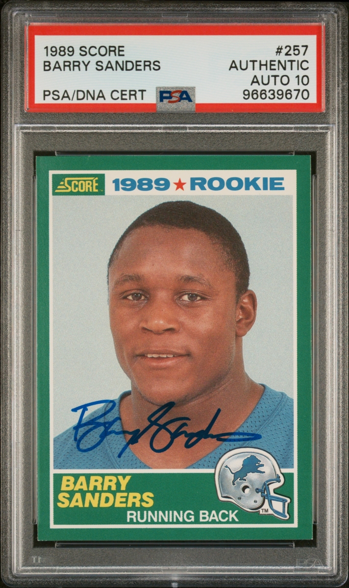 Picture of Powers Sports Memorabilia 114185385 Barry Sanders 1989 Score Signed Football Rookie Card - No.257 Auto PSA 10 96639670