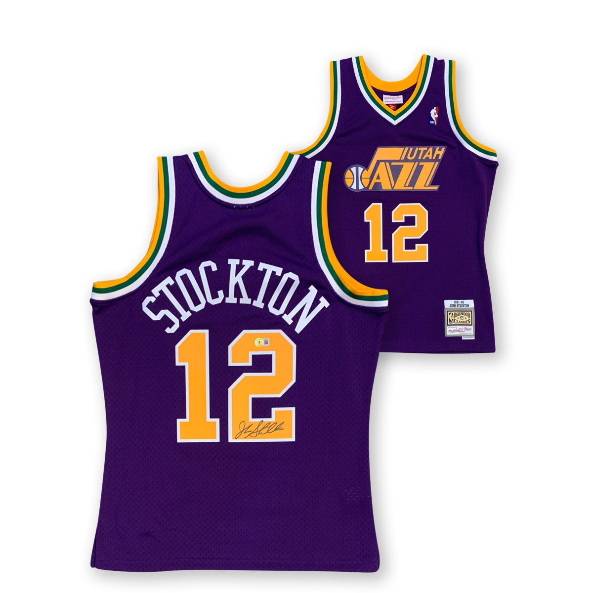 Picture of Powers Sports Memorabilia 114184564 John Stockton Autographed Utah Jazz Mitchell & Ness Purple Swingman Throwback Signed Basketball Jersey Beckett COA M
