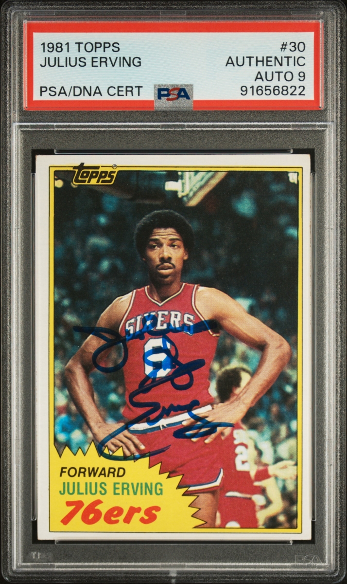 Picture of Powers Sports Memorabilia 114185122 Julius Erving 1981 Topps Signed Basketball Card - No.30 Auto Graded PSA 9 91656822
