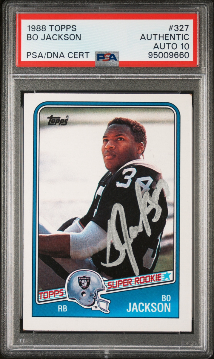 Picture of Powers Sports Memorabilia 114185297 Bo Jackson 1988 Topps Signed Football Rookie Card - No.327 Auto Graded PSA 10 009660