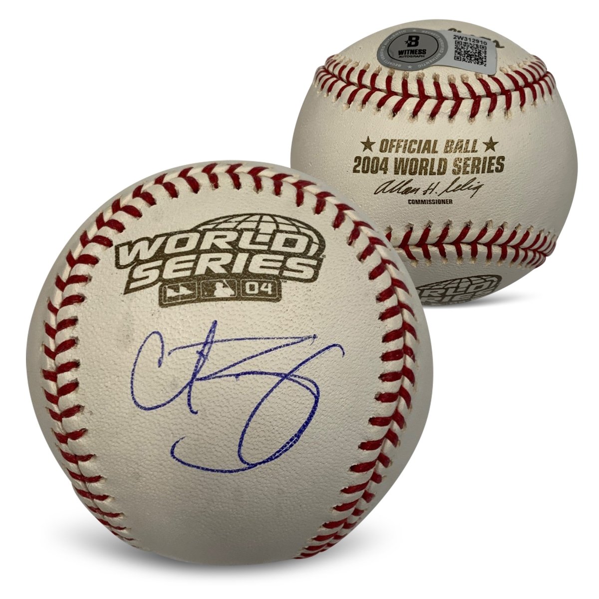 Picture of Powers Sports Memorabilia 114185343 Curt Schilling Autographed 2004 World Series Signed Baseball Beckett COA with UV Display Case C