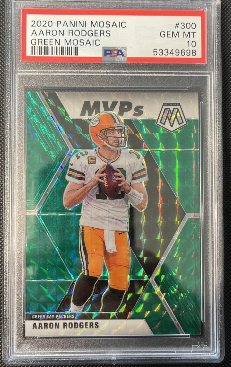 Picture of Powers Sports Memorabilia 114185345 Aaron Rodgers 2020 Panini Mosaic Green Football Card - No.300 Graded PSA 10