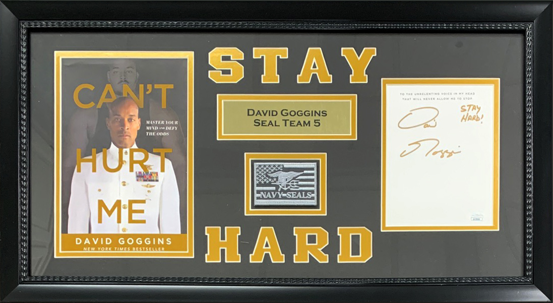 Picture of Powers Sports Memorabilia 114185348 David Goggins Autographed Cant Hurt Me Navy Seal Signed Book Framed 16 x 26 Display JSA COA