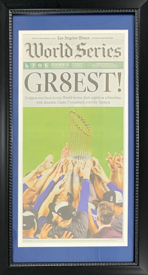 Picture of Powers Collectibles 114185460  spaper 11-1-24 Los Angeles Dodgers 2024 World Series Champion Times Original Front Page Framed Baseball