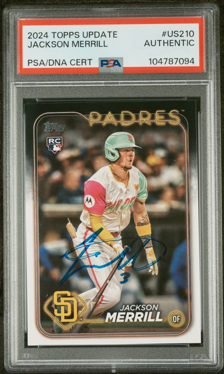 Picture of Powers Collectibles 114185801 Jackson Merrill 2024 Topps Update Signed Baseball Rookie Card - No.US210 Auto PSA