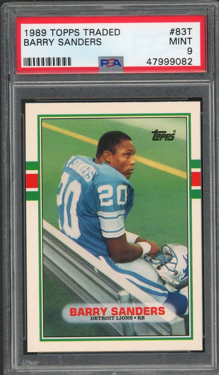 Picture of Powers Collectibles 111015529 Barry Sanders 1989 Topps Traded Football Rookie Card RC No.83T Graded PSA 9