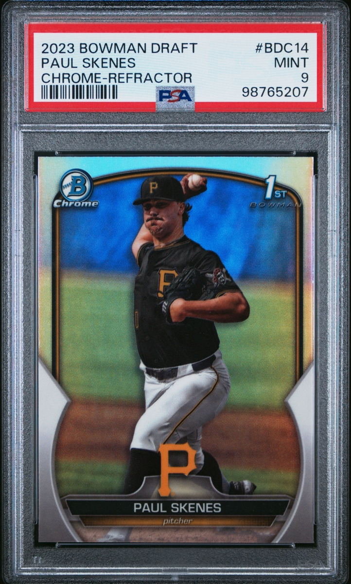 Picture of Powers Collectibles 114185526 Paul Skenes 2023 Bowman Draft Chrome Refractor Baseball Card - No.BDC14 Graded PSA 9