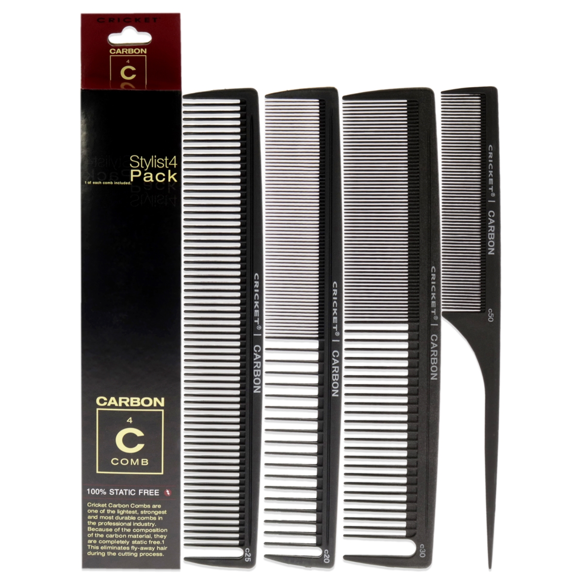 Cricket I0127626 Carbon Comb Stylish Pack Set - 4 Piece