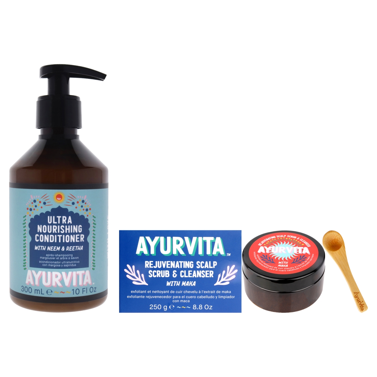 Picture of Ayurvita K0006040 2 Piece Maka Rejuvenating Scalp Scrub & Cleanser with Neem & Reetha Ultra Nourishing Conditioner Kit