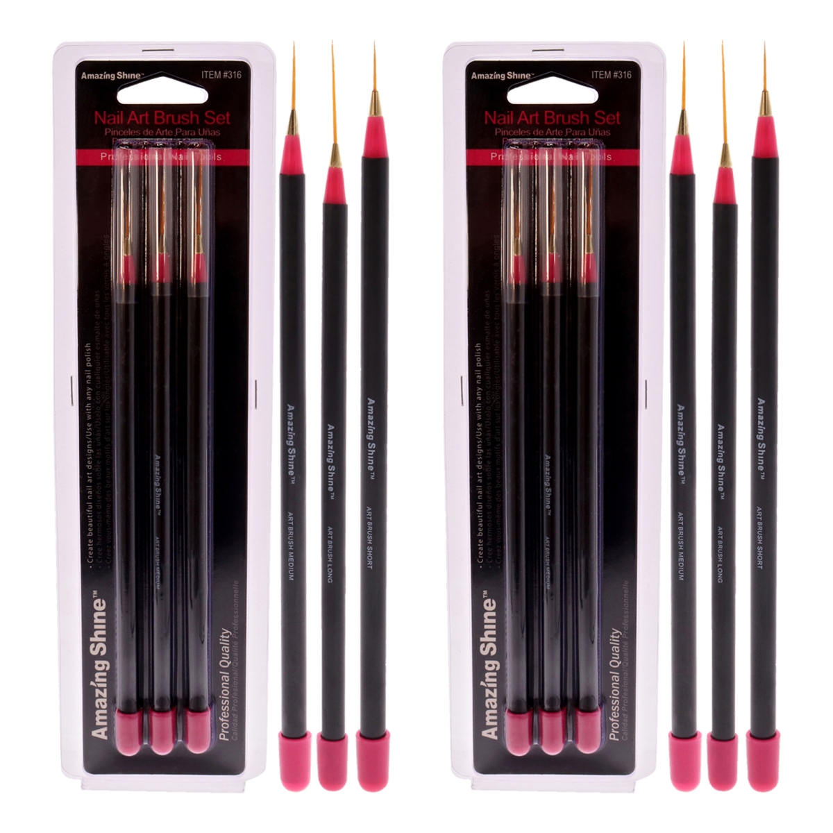 K0004004 3 Piece  Professional Nail Art Brush Set for Women - Pack of 2
