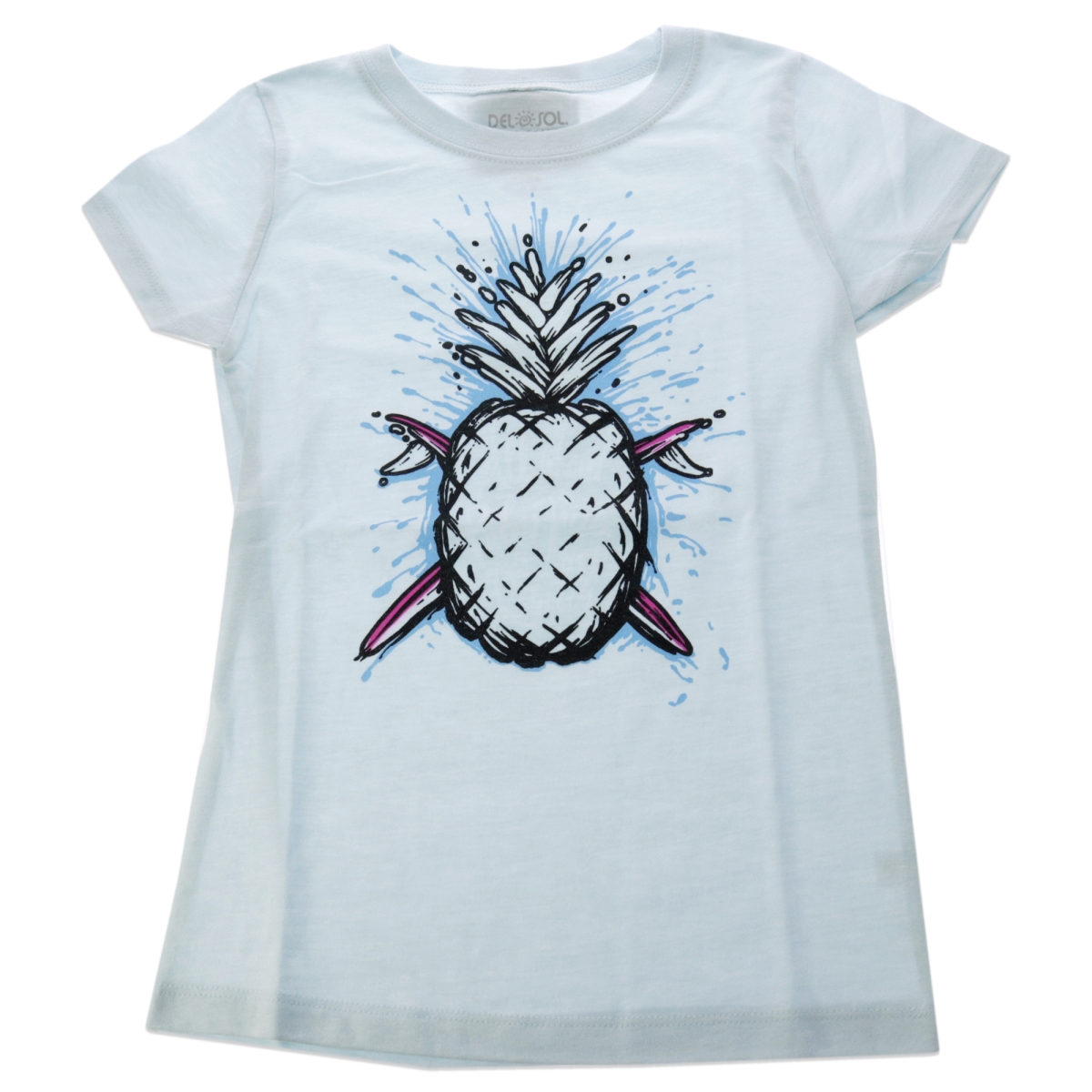 I0113465 Kids Premium Crew Tee - Pineapples - Ice Blue - Youth Medium