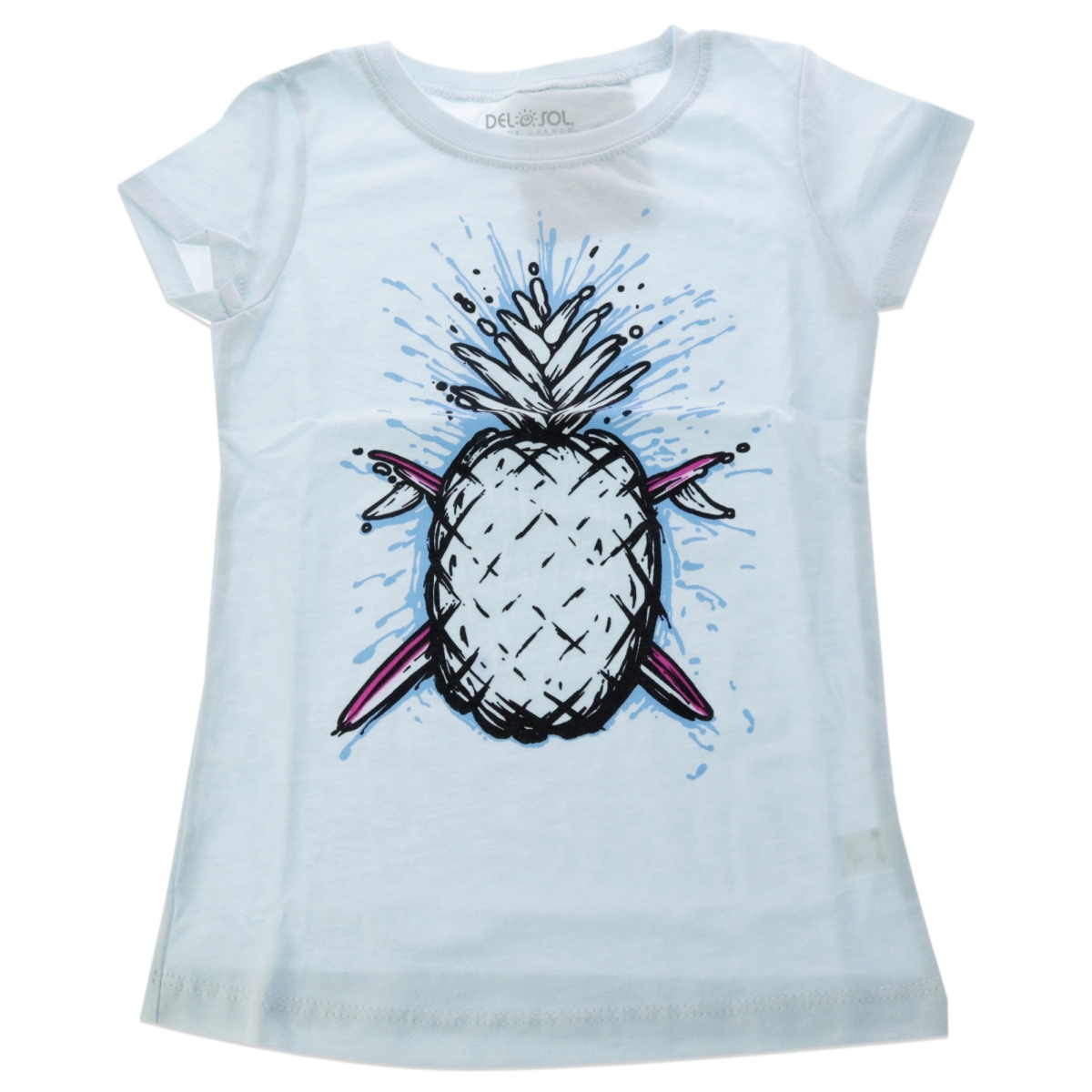 I0113464 Kids Premium Crew Tee - Pineapples - Ice Blue - Youth Extra Small
