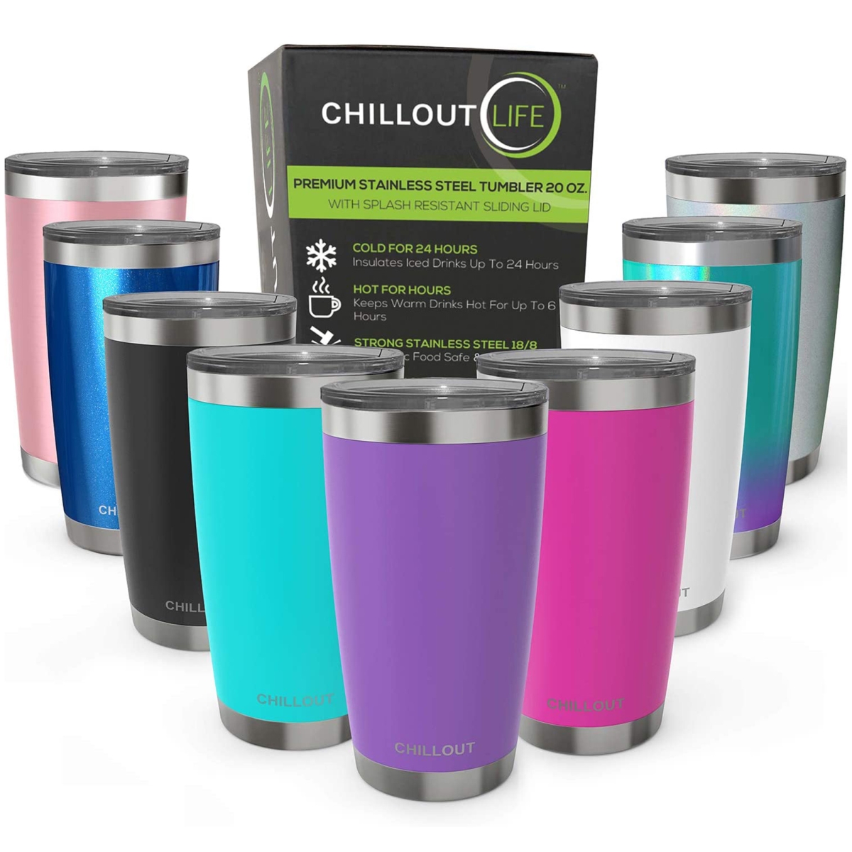 Picture of Chillout Life I0112339 20 oz Stainless Steel Tumbler with Lid & Straw for Unisex - Purple