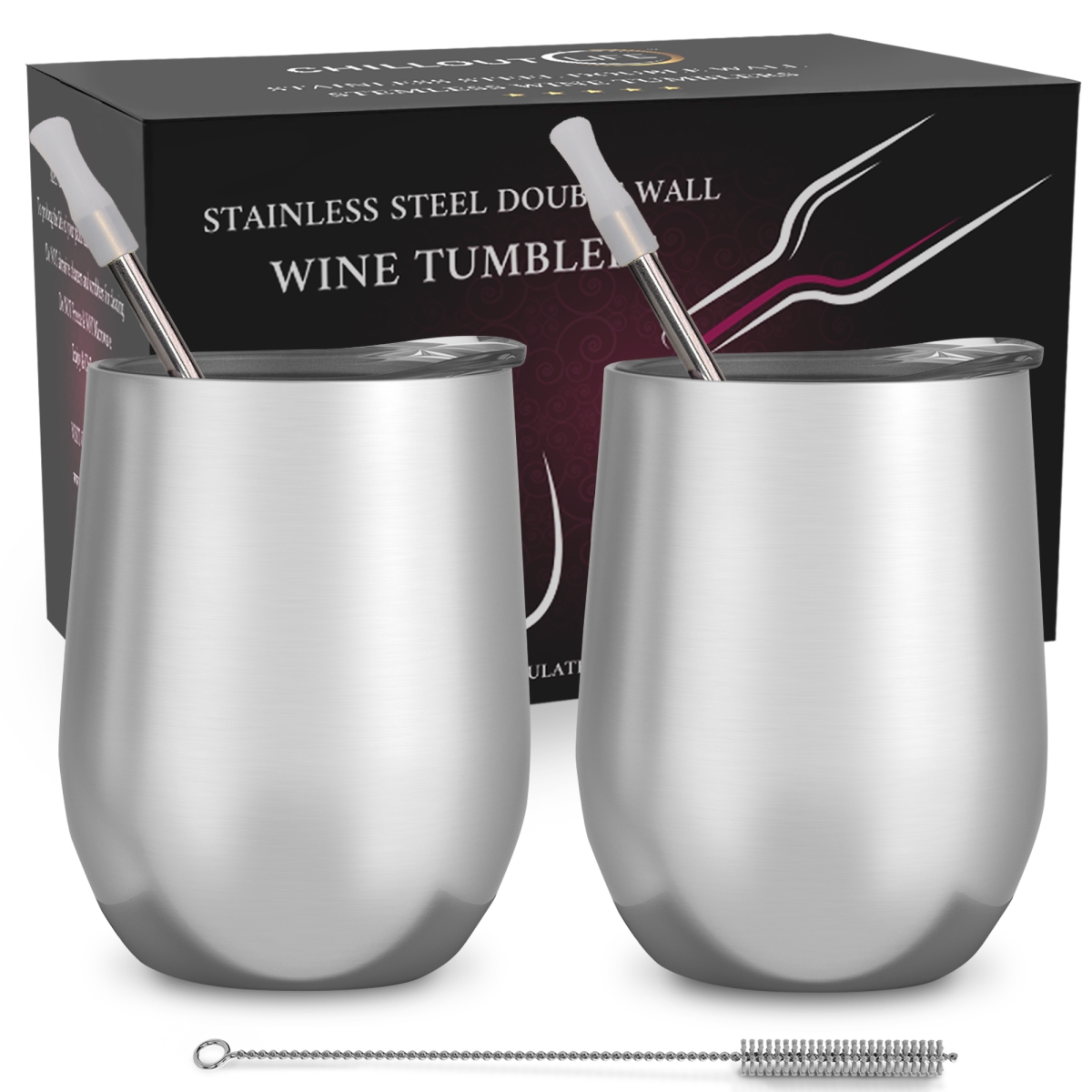 Picture of Chillout Life I0112299 12 oz Stainless Steel Insulated Wine Tumbler for Unisex - 2 Piece