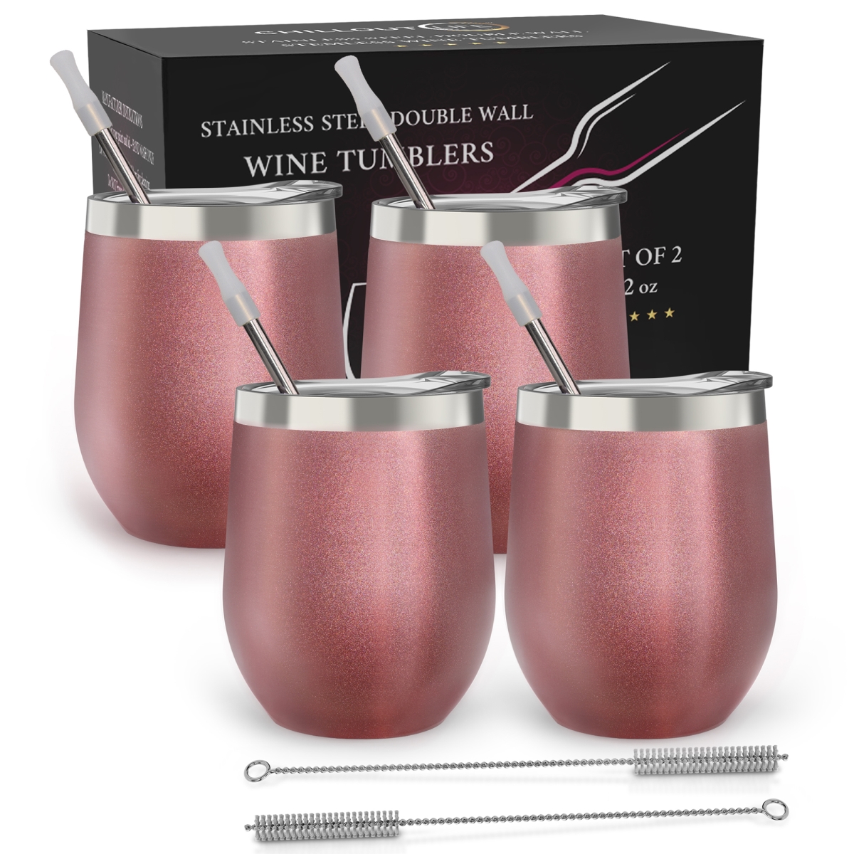 Picture of Chillout Life I0112315 12 oz Stainless Steel Insulated Wine Tumbler for Unisex - 4 Piece