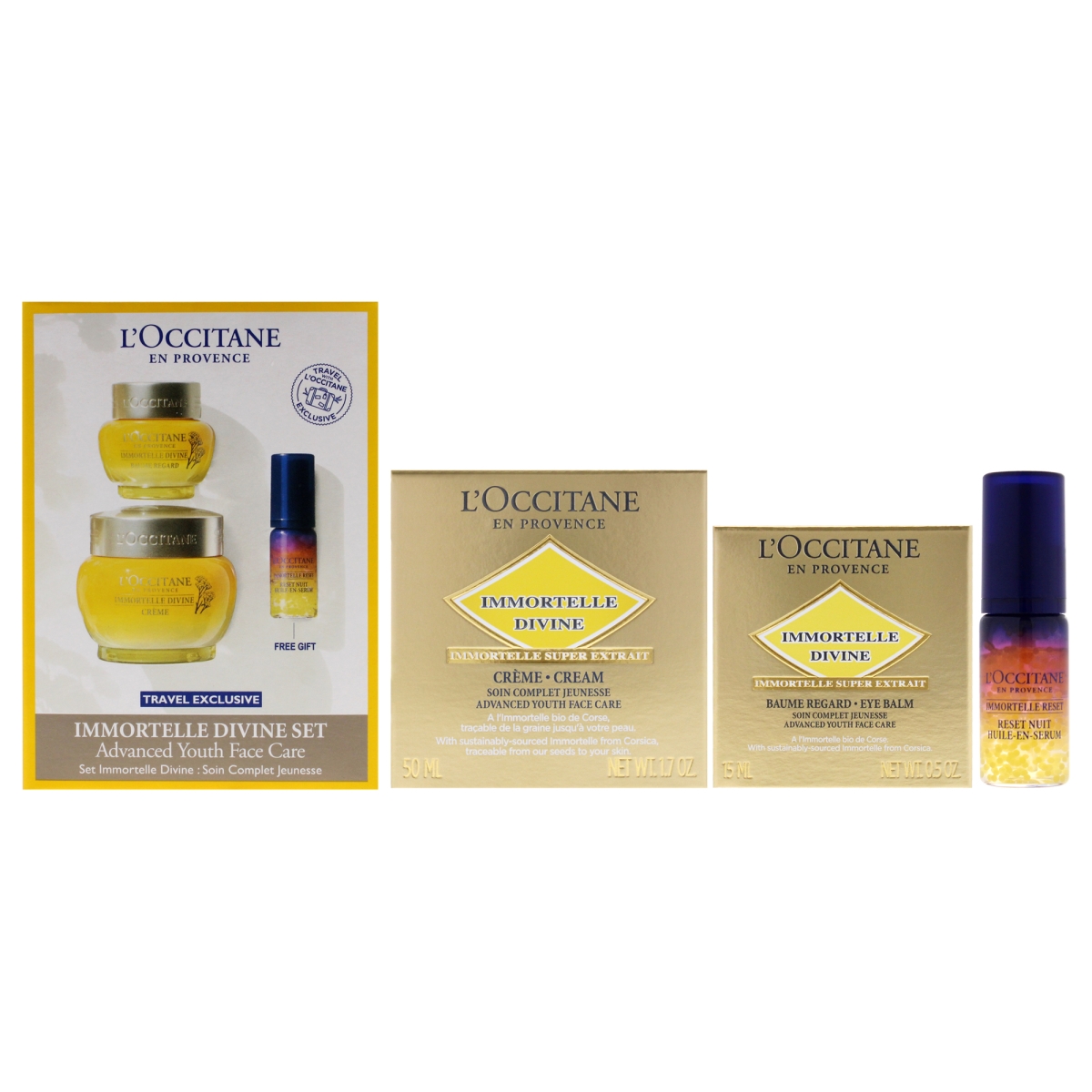 Picture of L Occitane I0127060 Immortelle Divine Set Advance Youth Face Care for Unisex - 3 Piece