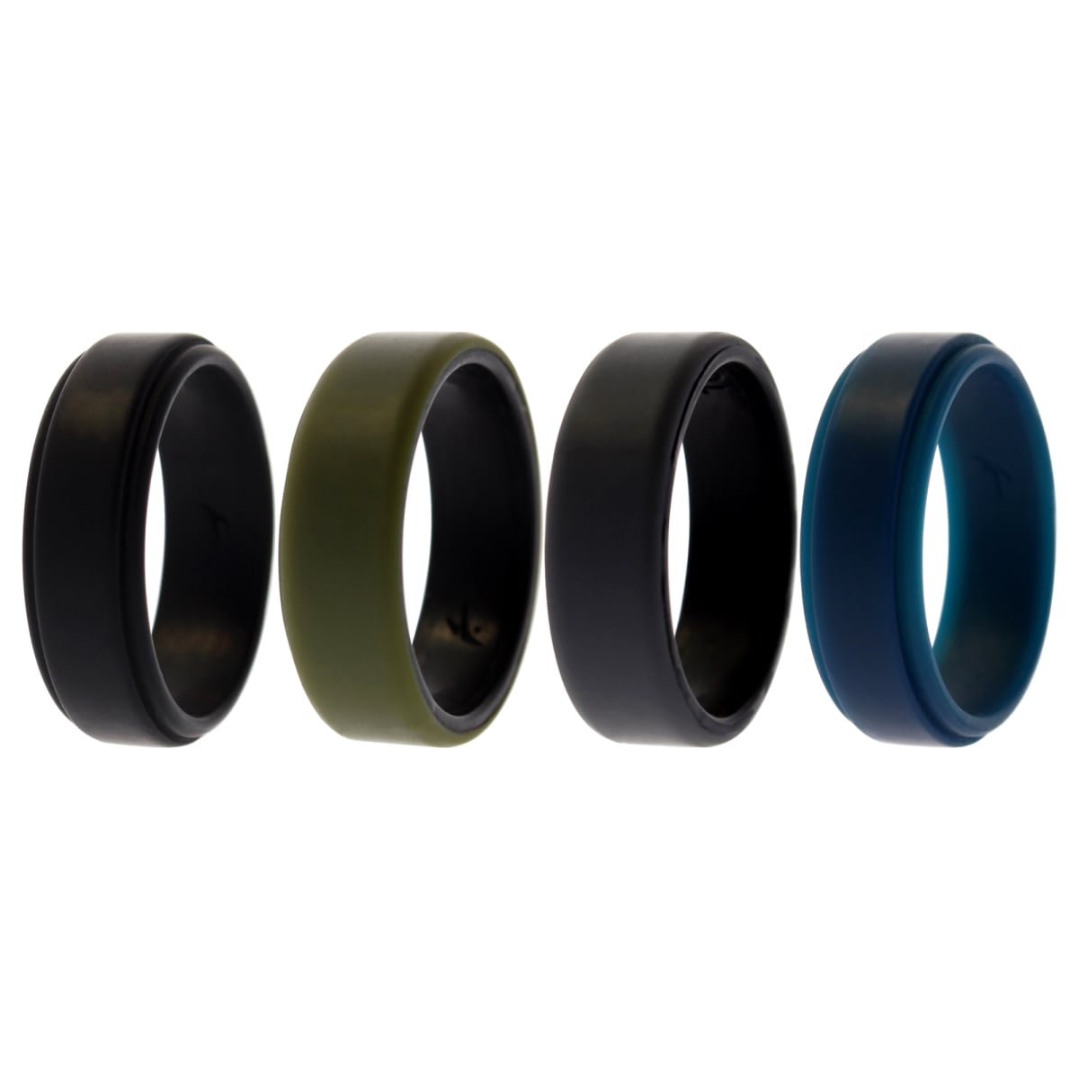 I0120206 16 oz Silicone Wedding 2 Layer Beveled 8 mm Ring Set, Green - 4 Piece