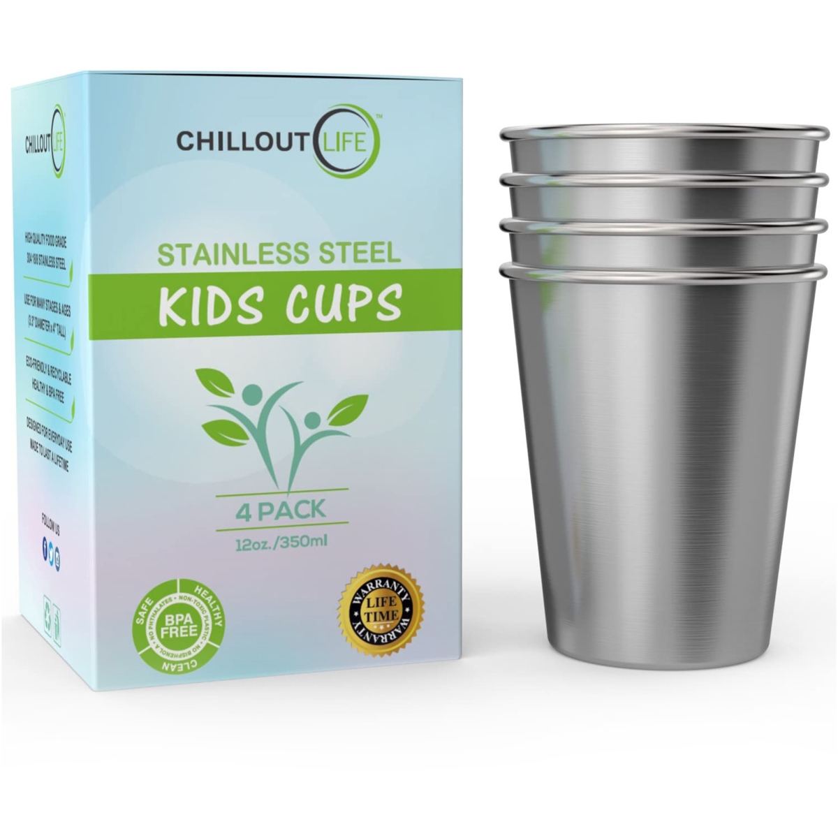 Picture of Chillout Life I0112294 12 oz Stainless Steel Cups Set for Kids - 4 Piece