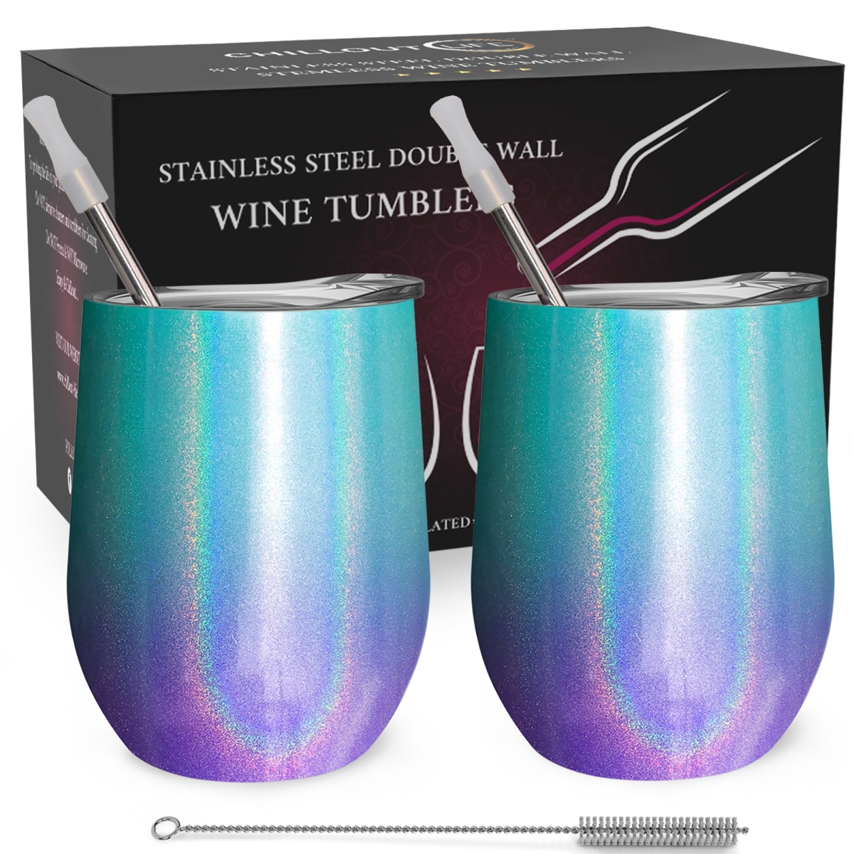Picture of Chillout Life I0112311 12 oz Stainless Steel Insulated Wine Tumbler - Mermaid Sparkle - 2 Piece