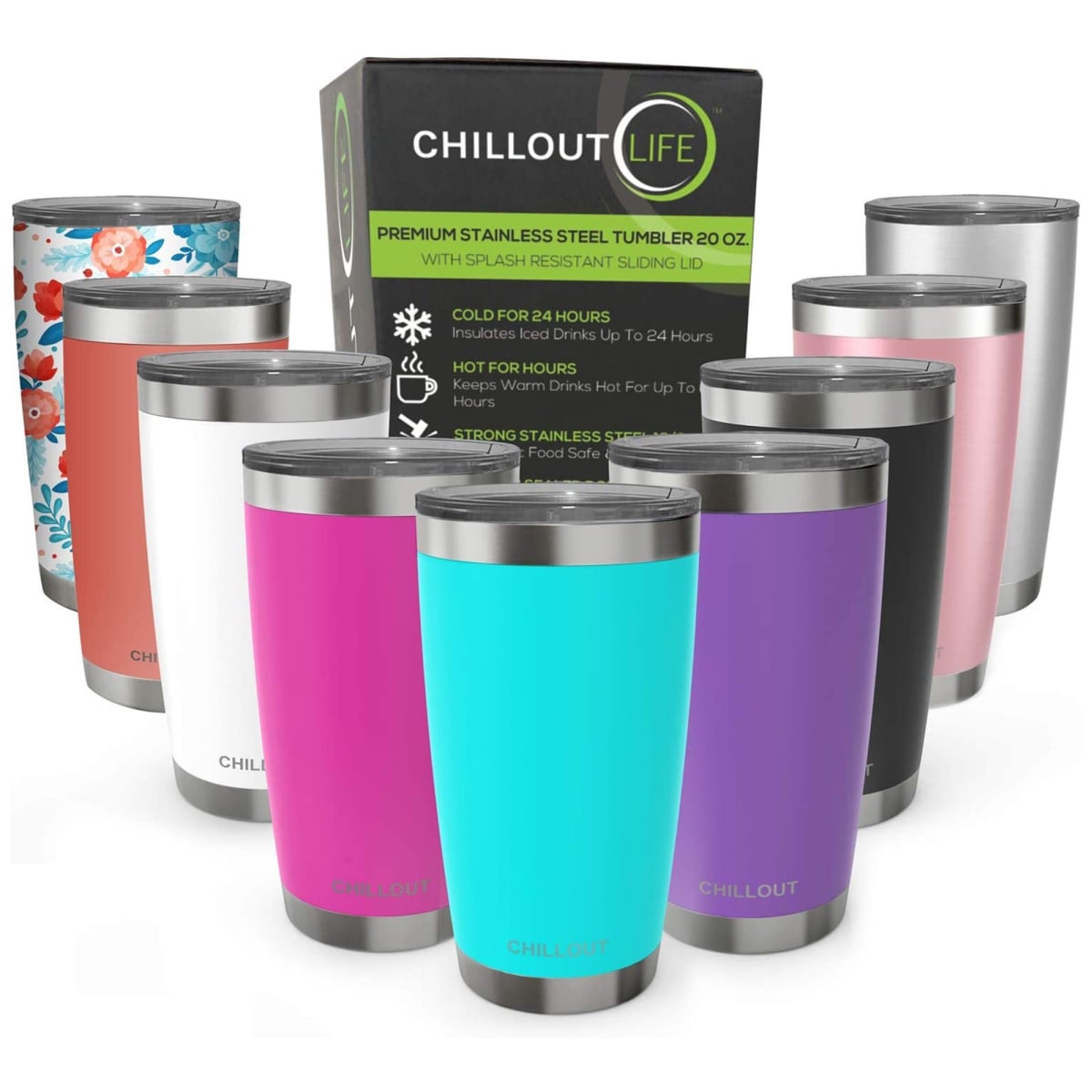 Picture of Chillout Life I0112337 Stainless Steel Tumbler with Lid & Straw - Teal - 20 Piece