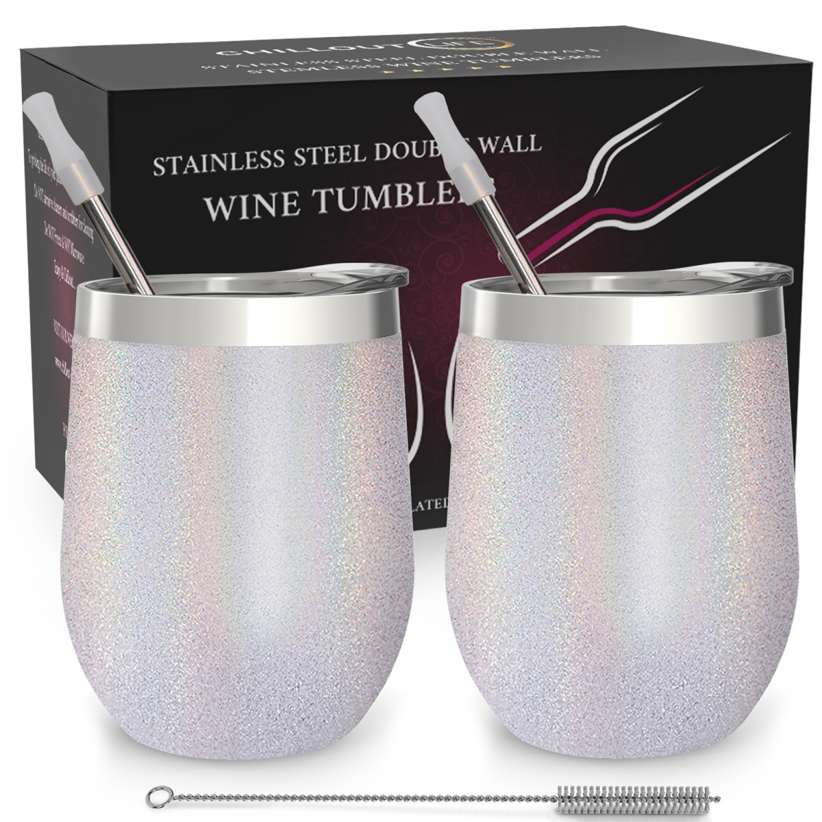 Picture of Chillout Life I0112306 12 oz Stainless Steel Insulated Wine Tumbler - Holo - 2 Piece