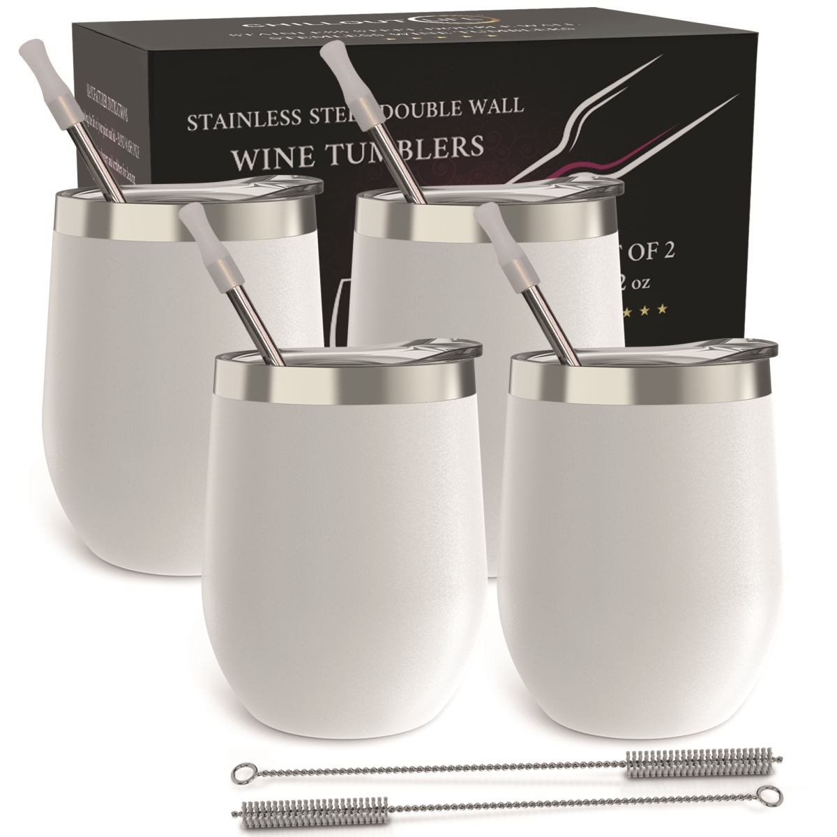 Picture of Chillout Life I0112320 12 oz Stainless Steel Insulated Wine Tumbler - White - 4 Piece