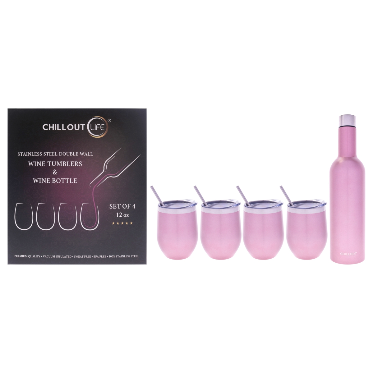 Picture of Chillout Life I0159761 Stainless Steel Insulated Wine Tumbler & Wine Bottle - Rose Gold - 5 Piece