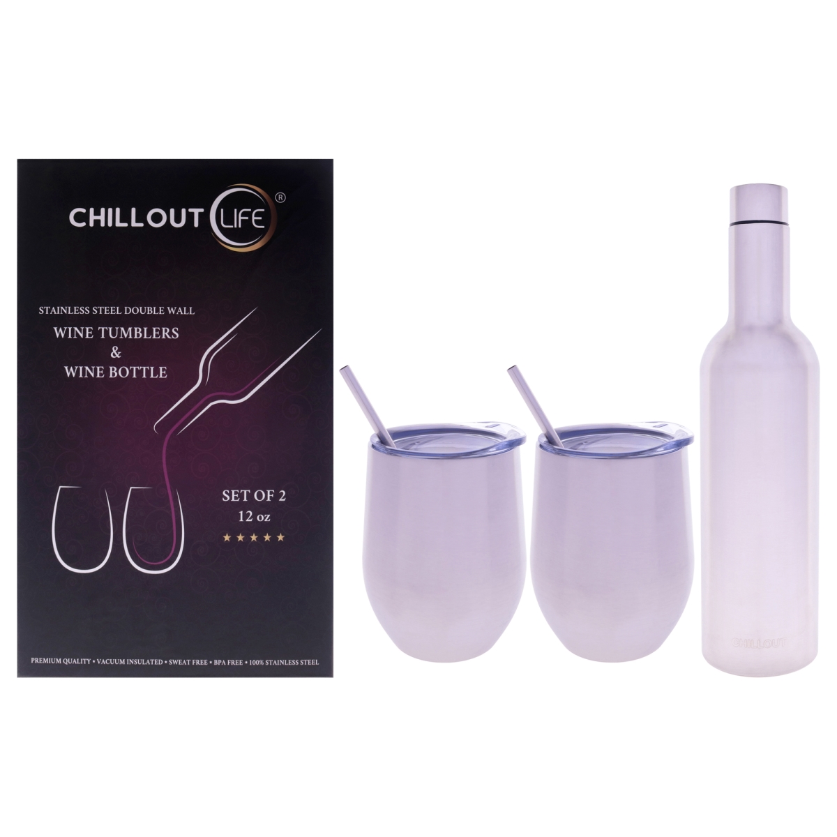 Picture of Chillout Life I0159674 Stainless Steel Insulated Wine Tumbler & Wine Bottle - Silver - 3 Piece