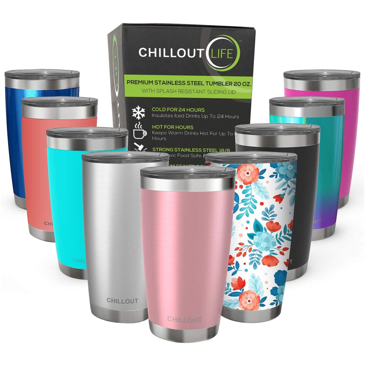 Picture of Chillout Life I0112341 Stainless Steel Tumbler with Lid & Straw - Rose Gold - 20 Piece